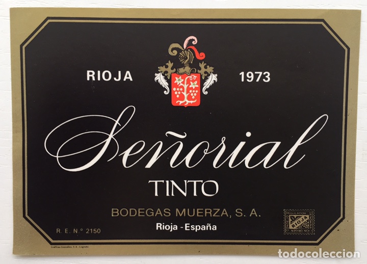 Old Labels: Etiqueta Vino Rioja Se&ntilde;orial Tinto - Bodegas Muerza SA - San Adrian - Cosecha 1973