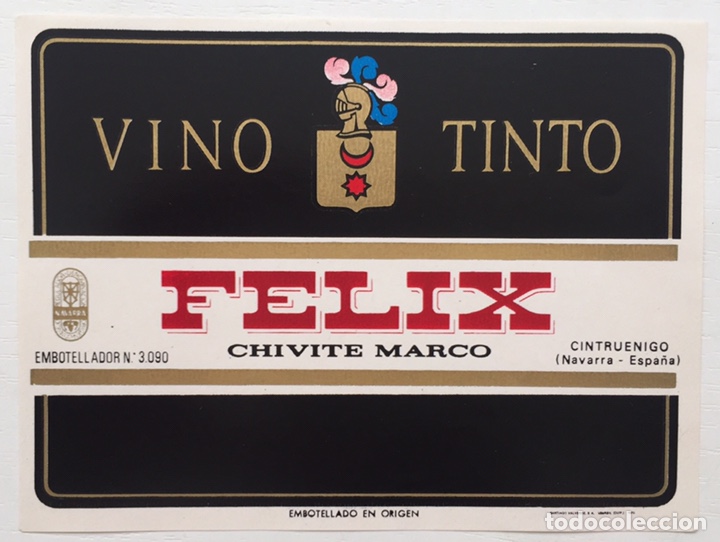 Old Labels: Etiqueta Vino Tinto - Felix - Chivite Marco- Cintruenigo - Navarra