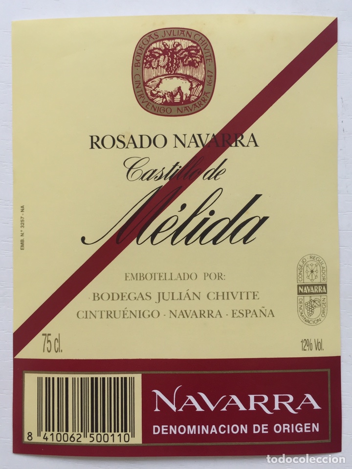Old Labels: Etiqueta Vino Rosado Castillo de M&eacute;lida - bodegas Juli&aacute;n Chivite - Cintruenigo - Navarra