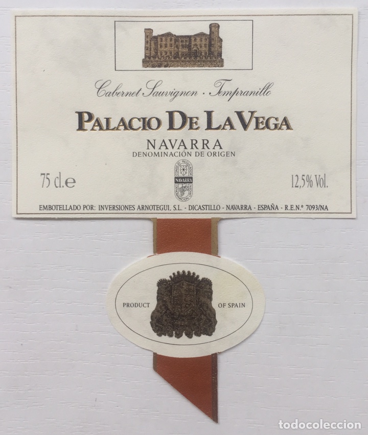 Old Labels: Etiqueta Vino Cabernet Lauvignon Tempranillo Palacio De la Vega - Arnotegui - Dicastillo - Navarra