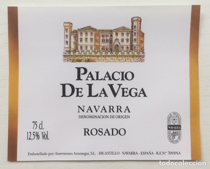 Old Labels: Etiqueta Vino Rosado Palacio De la Vega - Arnotegui - Dicastillo - Navarra