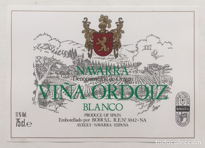 Old Labels: Etiqueta Vino Blanco Vi&ntilde;a Ordoiz - Boir SL - Ayegui - Navarra