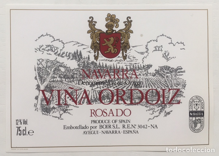 Old Labels: Etiqueta Vino Rosado Vi&ntilde;a Ordoiz - Boir SL - Ayegui - Navarra