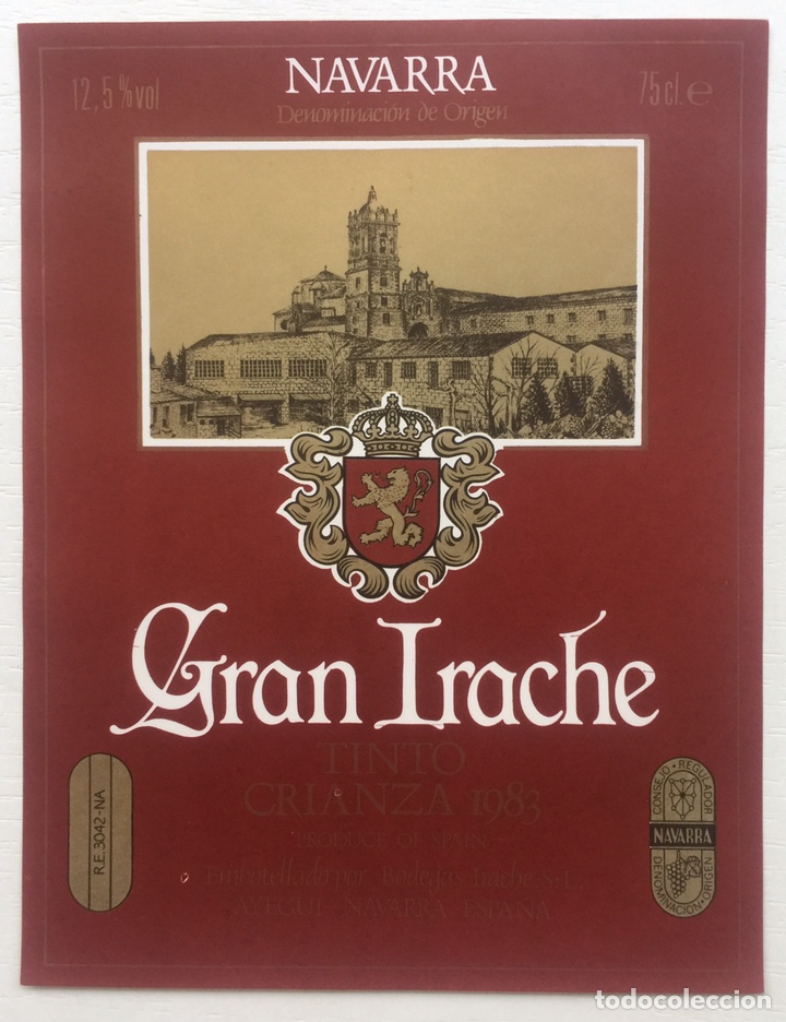 Old Labels: Etiqueta Vino Tinto Gran Irache Crianza 1983 - Bodegas Irache SL - Ayegui - Navarra