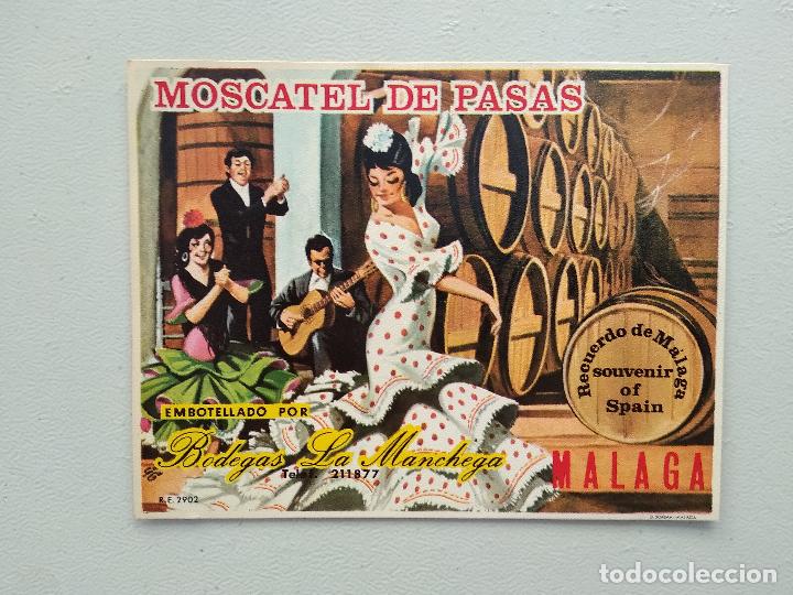 Etiquetas antiguas: ETIQUETA DE VINO , MOSCATEL DE PASAS MALAGA BODEGAS LA MANCHEGA
