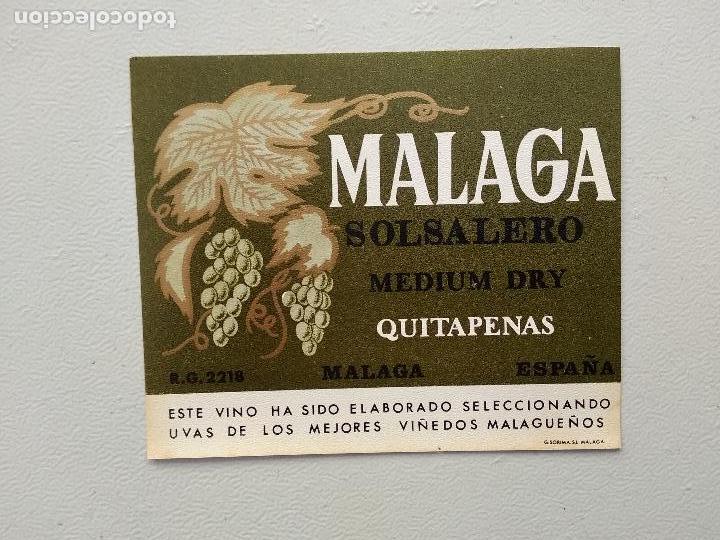 Etiquetas antiguas: ETIQUETA DE VINO , MALAGA SOLSALERO MEDIUM DRY QUITAPENAS