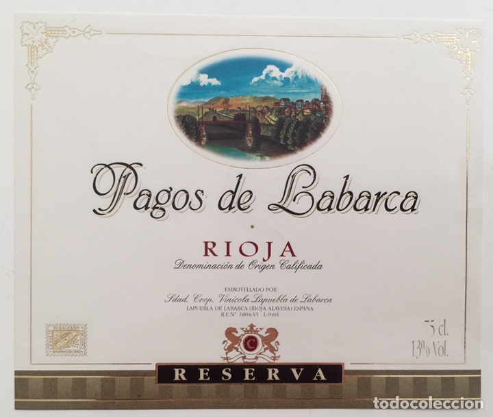 Old Labels: Etiqueta Vino Rioja Alavesa Reserva Pagos de Labarca - Cooperativa Lapuebla de Labarca