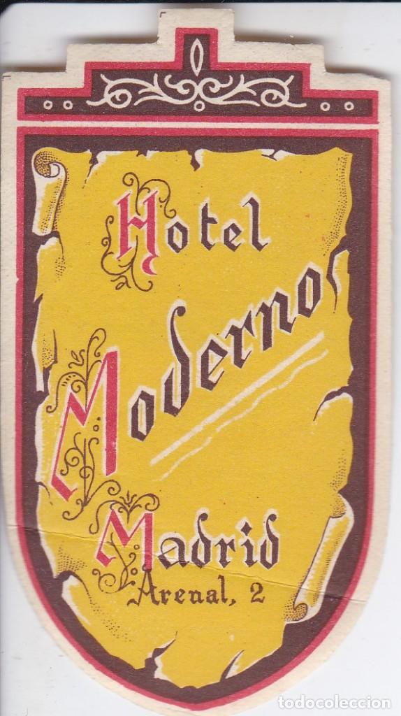 Etiquetas antiguas: ANTIGUA ETIQUETA DEL HOTEL MODERNO DE MADRID