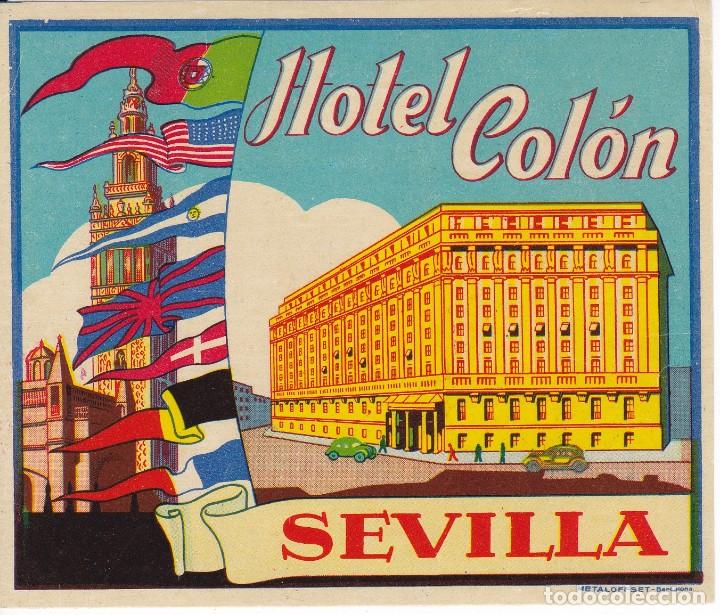 Etiquetas antiguas: ANTIGUA ETIQUETA DEL HOTEL COLON DE SEVILLA (grande)