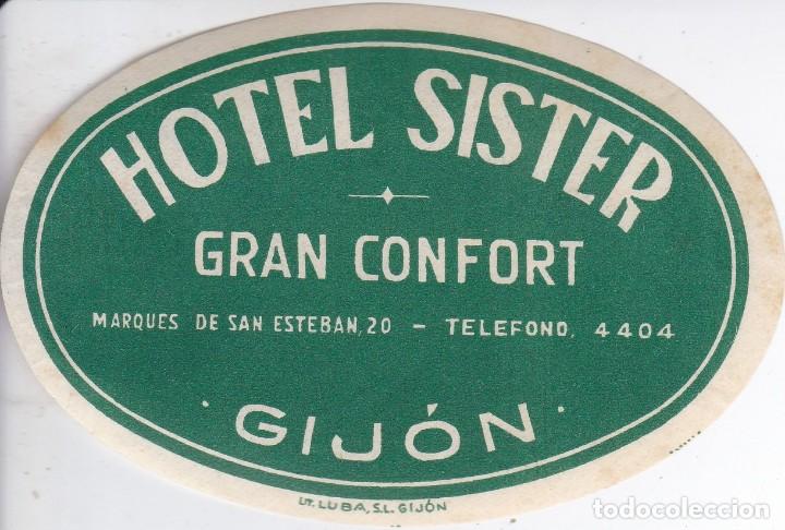 Etiquetas antiguas: ANTIGUA ETIQUETA DEL HOTEL SISTER DE GIJON (ASTURIAS)