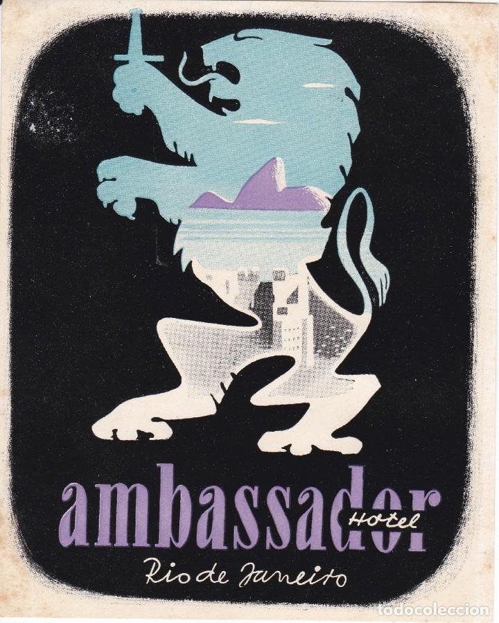 Etiquetas antiguas: ANTIGUA ETIQUETA DEL HOTEL AMBASSADOR DE RIO DE JANEIRO - BRASIL