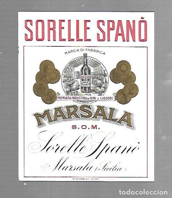 Etiquetas antiguas: ETIQUETA DE VINO. SORELLE SPANO. MARSALA. S.O.M. MARSALA, SICILIA