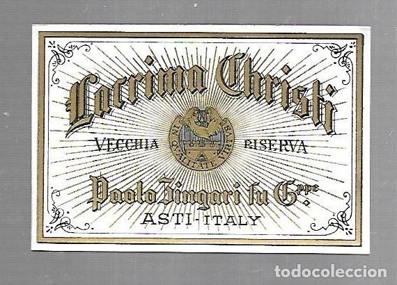 Alte Etiketten: ETIQUETA DE VINO. LACRIMA CHRISTI. PAOLO ZINGARI GU GPPE. ITALIA