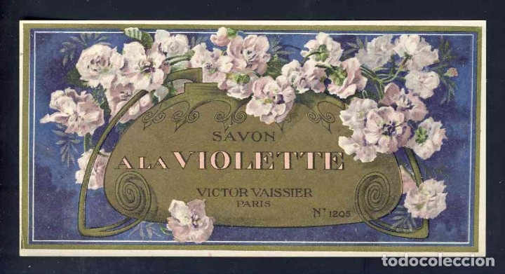 Etiquetas antigas: Etiqueta de perfumeria A LA VIOLETTE. Modernista. Art nouveau perfum label, etiquette de parfum