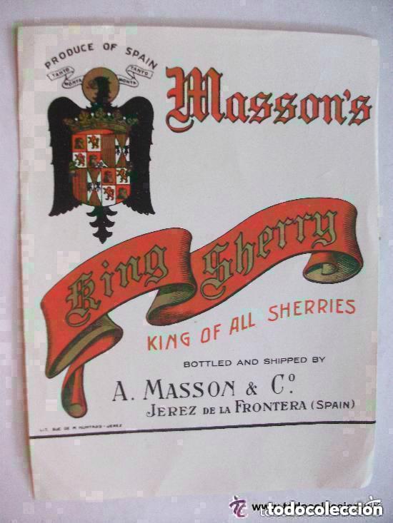Etiquetas antiguas: ETIQUETA ANTIGUA DE VINO MASSONS. SHERRY . JEREZ . AGUILA DE SAN JUAN