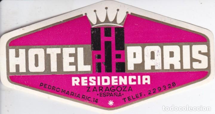 Etiquetas antiguas: ANTIGUA ETIQUETA DEL HOTEL PARIS DE ZARAGOZA