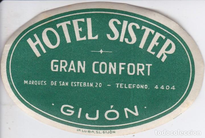 Etiquetas antiguas: ANTIGUA ETIQUETA DEL HOTEL SISTER DE GIJON