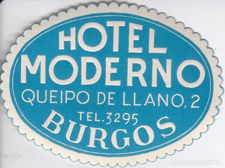 Etiquetas antiguas: ANTIGUA ETIQUETA DEL HOTEL MODERNO DE BURGOS
