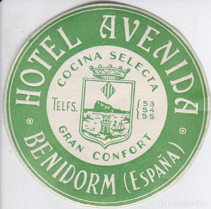 Etiquetas antiguas: ANTIGUA ETIQUETA DEL HOTEL AVENIDA DE BENIDORM