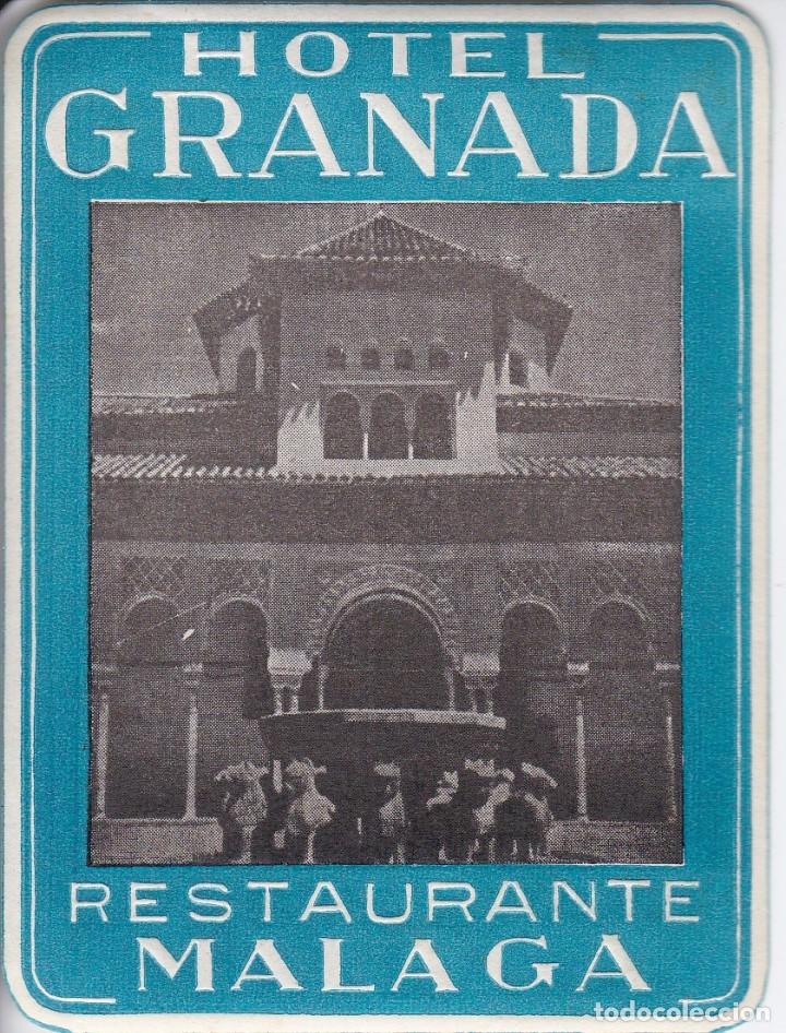 Etiquetas antiguas: ANTIGUA ETIQUETA DEL HOTEL GRANADA DE MALAGA