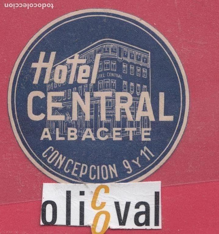 Etiquetas antiguas: ETIQUETA HOTEL ALBACETE   TROQUEL 65mm cola original EH 18.10.1