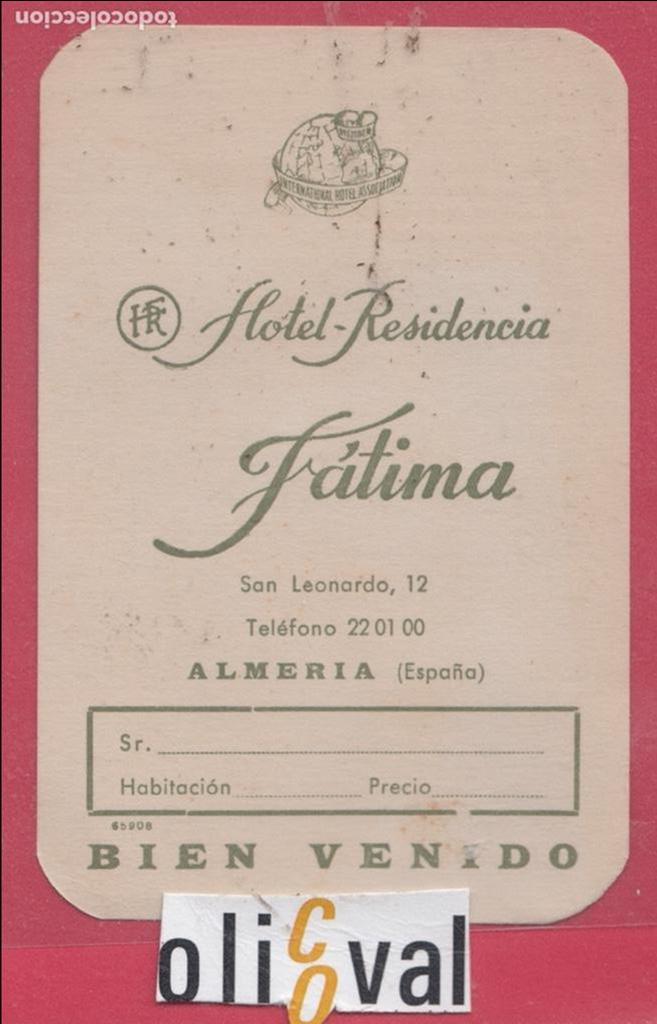 Etiquetas antiguas: ETIQUETA HOTEL ALMERIA TROQUEL 150X82mm DORSO IMPRESOl EH 18.10.3