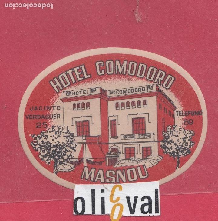 Etiquetas antiguas: ETIQUETA HOTEL COMORO CALELLA BARCELONA DATADA COLA TROQUEL195X73 mm E.HOTEL..18,23..