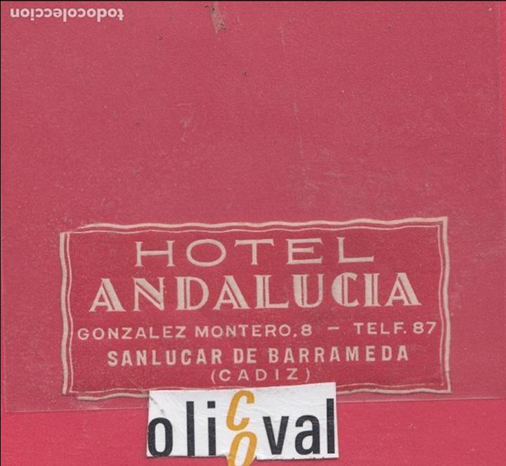 Etiquetas antiguas: ETIQUETA HOTEL SANLUCAR DE BARRAMEDA DATADA COLA TROQUEL 85X40mm E.HOTEL..18,25.1