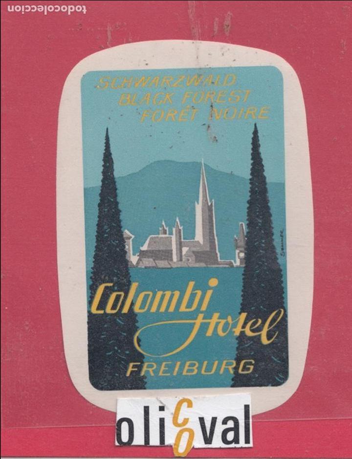 Etiquetas antiguas: ETIQUETA HOTEL COLOMBI FREIBURG SUIZA TROQUEL OVAL 120 X 80 mm E.HOTEL..18. 60jpeg