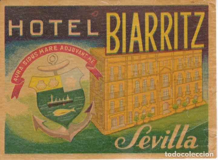 Etiquetas antiguas: ANTIGUA ETIQUETA DEL HOTEL BIARRITZ DE SEVILLA