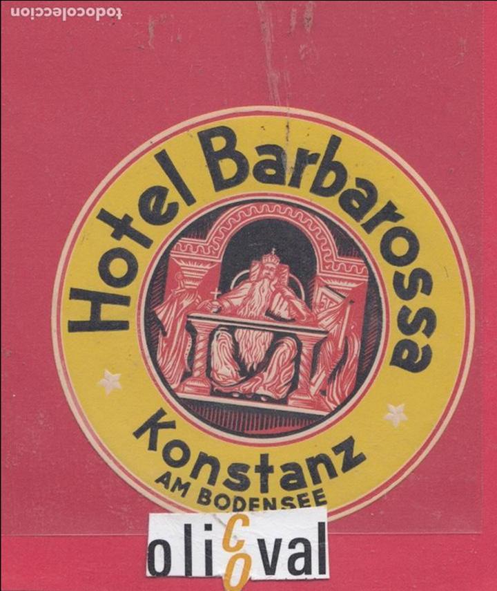 Etiquetas antiguas: ETIQUETA HOTEL BARBAROSSA KONSTANZ  TROQUEL GOMA 110 mm E.HOTEL..18. 69.jpeg