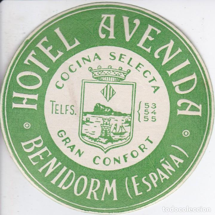 Etiquetas antiguas: ANTIGUA ETIQUETA DEL HOTEL AVENIDA DE BENIDORM