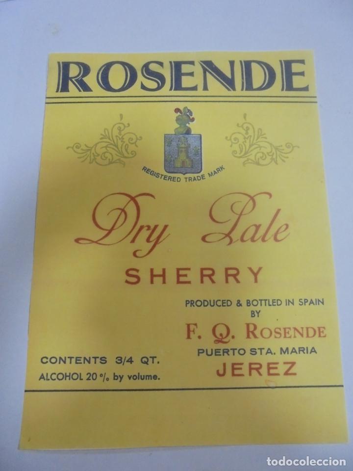 Etichette antiche: COPIA DE ETIQUETA. ROSENDE. DRY PALE SHERRY. 11 X 15CM