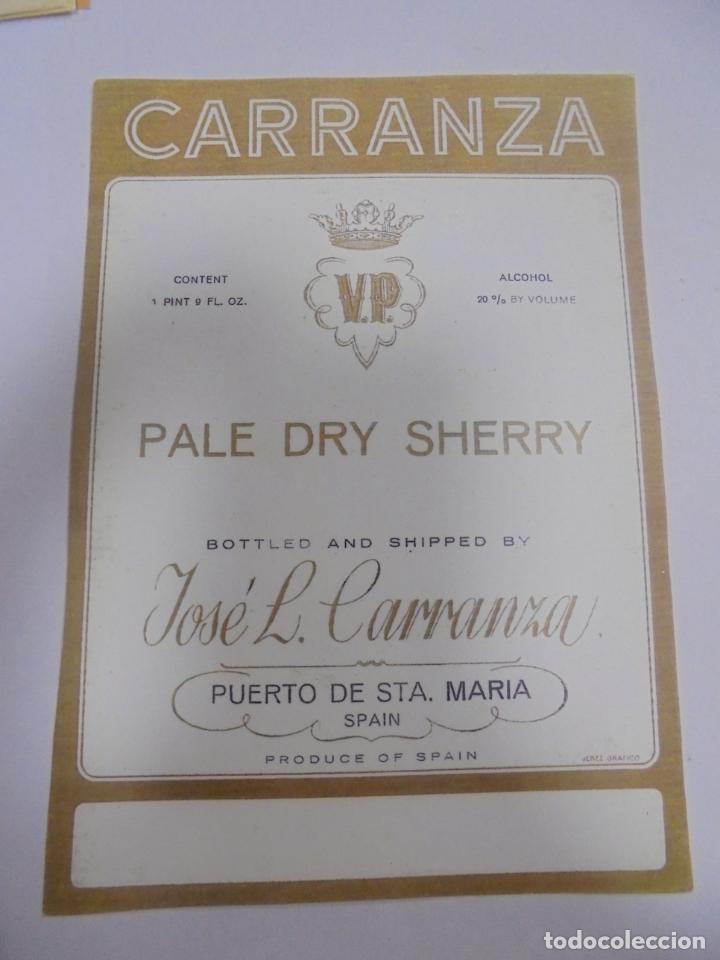 Etichette antiche: COPIA DE ETIQUETA. CARRANZA. PALE DRY SHERRY. JOSE L.CARRANZA. 11 X 16CM