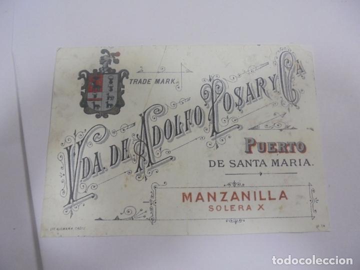 Etichette antiche: COPIA DE ETIQUETA. VDA DE ADOLFO POSAR Y CIA. MANZANILLA SOLERA X. PTO STA MARIA. 11 X 9CM