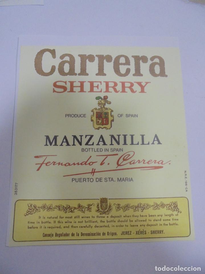 Etichette antiche: COPIA DE ETIQUETA. CARRERA SHERRY. MANZANILLA. PTO STA MARIA. 12 X 14CM