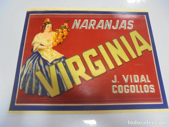 Etichette antiche: ANTIGUA ETIQUETA. NARANJAS VIRGINIA. J.VIDAL COGOLLOS. 23 X 19CM.