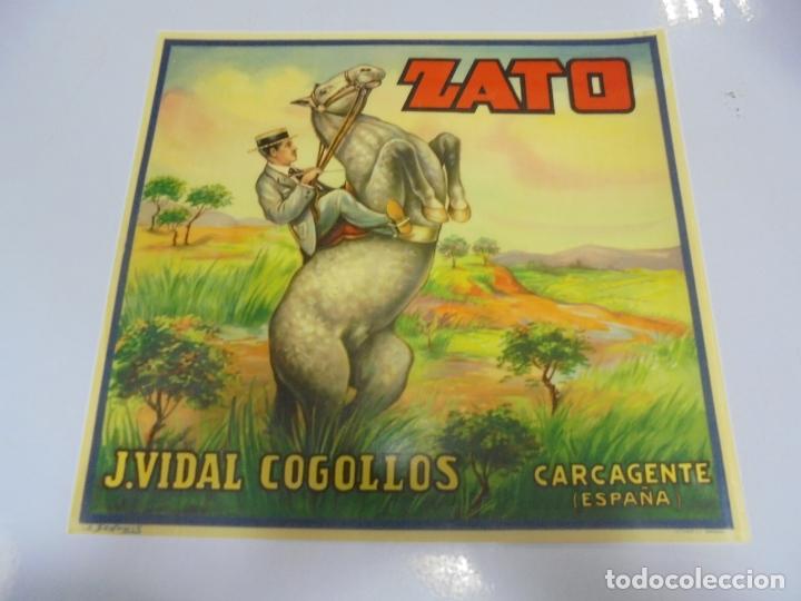Etichette antiche: ANTIGUA ETIQUETA. ZATO. J.VIDAL COGOLLOS. CARCAGENTE. 27 X 25CM