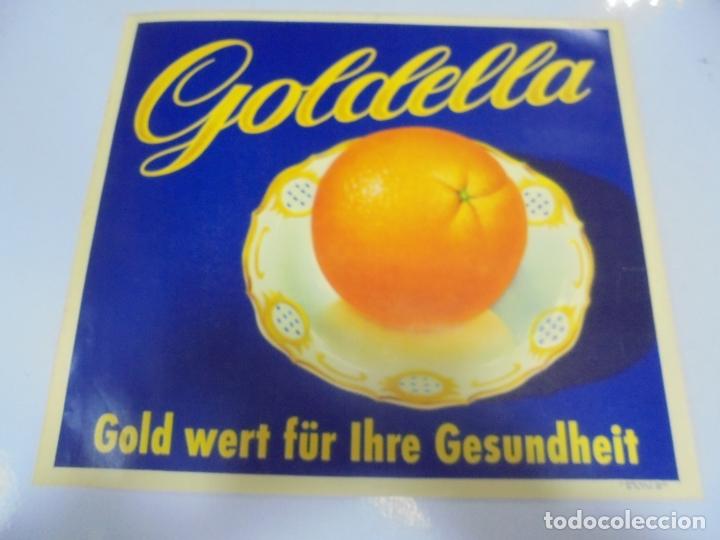 Etichette antiche: ANTIGUA ETIQUETA. GOLDELLA. GOLD WERT F&Uuml;R IHRE GESUNDHEIT. 28 X 25CM