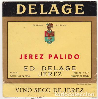 Etiquetas antiguas: ETIQUETA DE VINO JEREZ PALIDO (VINO SECO), ED. DELAGE. JEREZ. - ET-1649