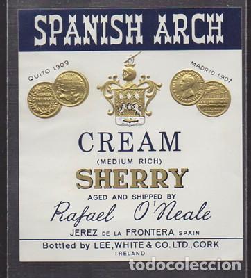 Etiquetas antiguas: ETIQUETA DE VINO CREAM (MEDIUM RICH) SHERRY SPANISH ARCH - RAFAEL O'NEALE - JEREZ - ET-1677,5