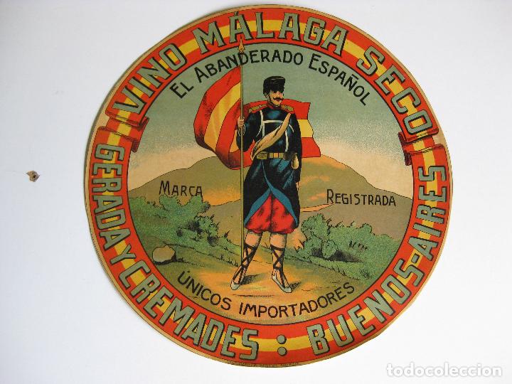 Etiquetas antiguas: VINO MALAGA SECO - EL ABANDERADO ESPA&Ntilde;OL - ETIQUETA GRAN TAMA&Ntilde;O