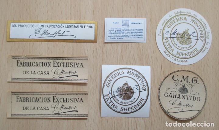 Etiquetas antiguas: Lote de 6 etiquetas diferentes de Ginebra y Cognac Montfort