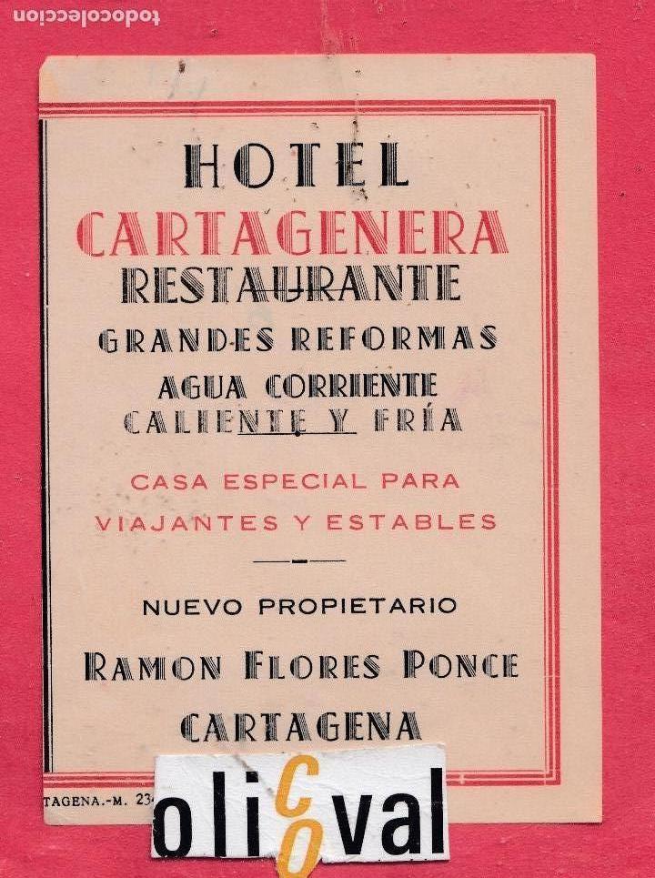 Etiquetas antiguas: ETIQUETA HOTEL ESPA&Ntilde;A HOTEL CARTAGENERA CARTAGENA MURCIA 80X 103 MM EH1218017jpeg