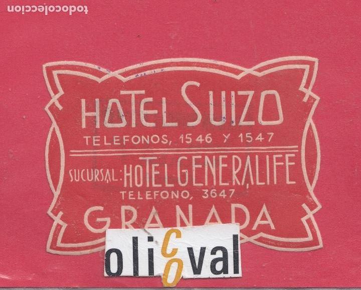 Etiquetas antiguas: ETIQUETA HOTEL ESPA&Ntilde;A HOTEL SUIZO GRANADA A&Ntilde;OS 40 COLA DATADA TROQUE 85 X 65 H1218025jpeg