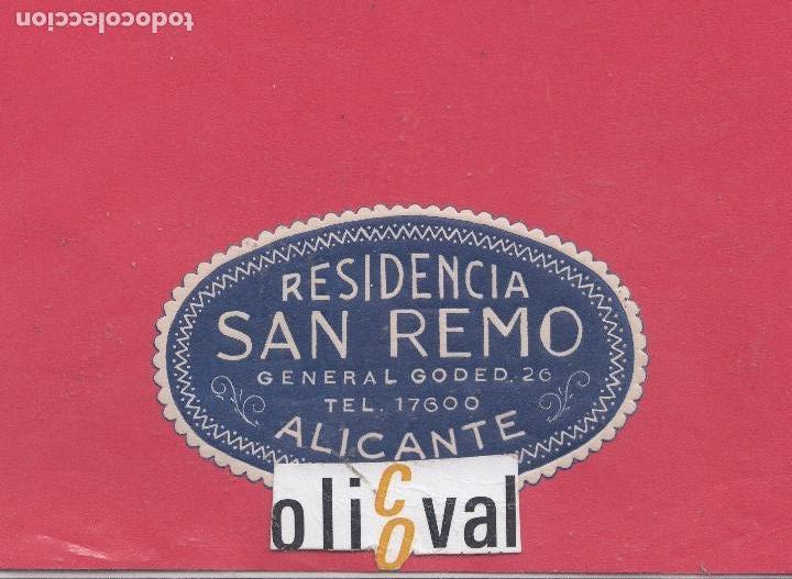 Etiquetas antiguas: ETIQUETA HOTEL ESPA&Ntilde;A RESIDENCIA SAN REMO ALICANTE DATADA TROQUEL OVAL 85 MM EH1218001.jpeg