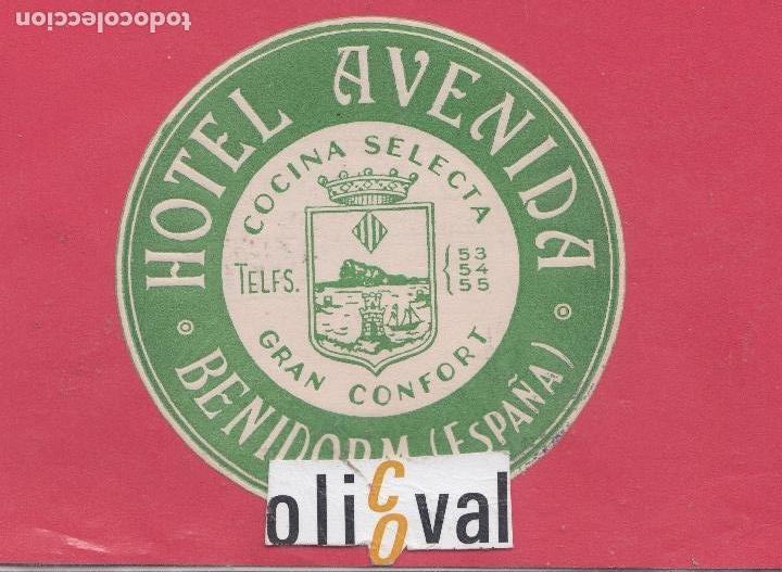Etiquetas antiguas: ETIQUETA HOTEL ESPA&Ntilde;A HOTEL AVENIDA BENIDORM ALICANTE DATADA TROQUEL 88 MM EH1218002.jpeg