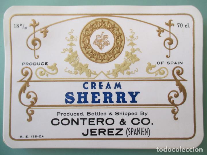 Old Labels: LOTE DE 50 ETIQUETAS DE SHERRY CREAM. CONTERO & CO JEREZ SPANIEN. 13 X 9.5 CM