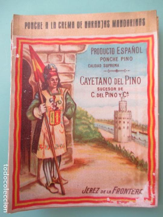 Old Labels: LOTE DE 50 ETIQUETAS DE PONCHE PINO. CAYETANO DEL PINO. JEREZ DE LA FRONTERA 13.5 X 10.5 CM