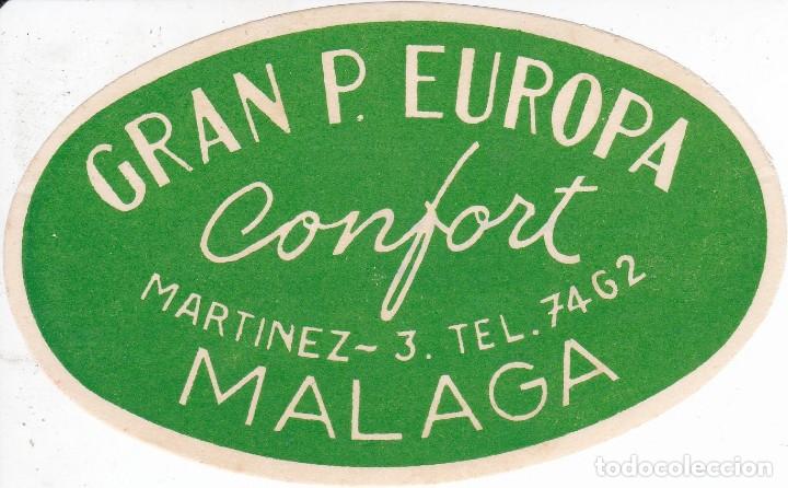 Etiquetas antiguas: ANTIGUA ETIQUETA DEL HOTEL GRAN P. EUROPA DE MALAGA
